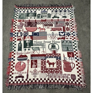 Vintage Crown Crafts Home Sweet Home Kitchen Lap Blanket Tapestry 53.5" x 41"